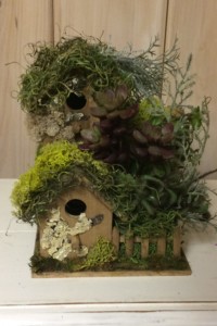$55. WK-Dg.  Faux succulents in wooden Birdhouse