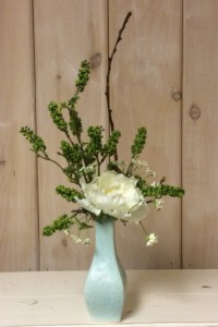 $35.  WK-499 Light aqua vase with white Peony