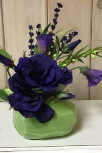 $40. WK441-B. Jade vase with purple Lisianthus